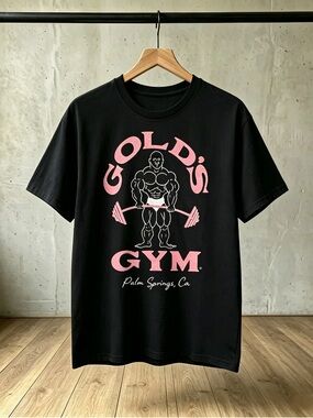 Unisex Black T-shirt - Gold's Gym Black and Pink T-shirt